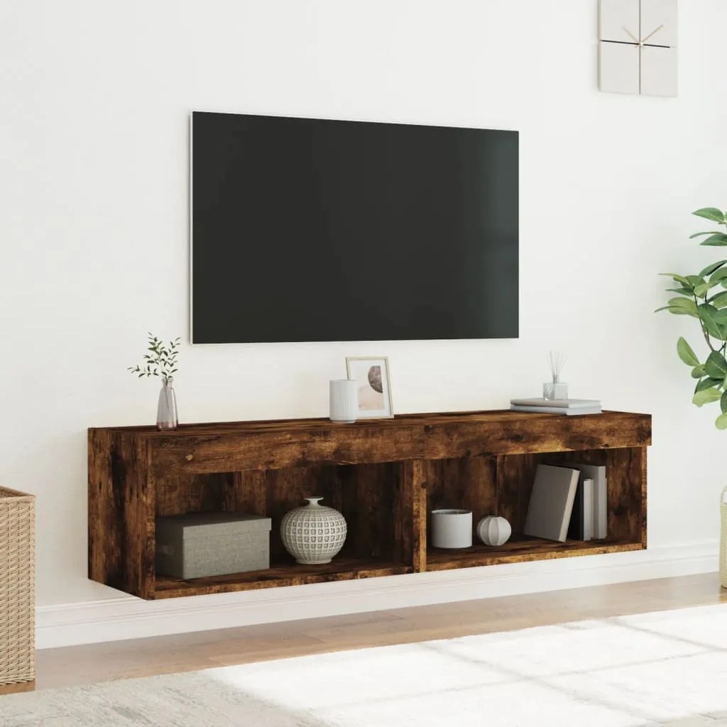 vidaXL Έπιπλα Τηλεόρασης με LED 2 τεμ. Καπνιστή Δρυς 60x30x30 εκ.
