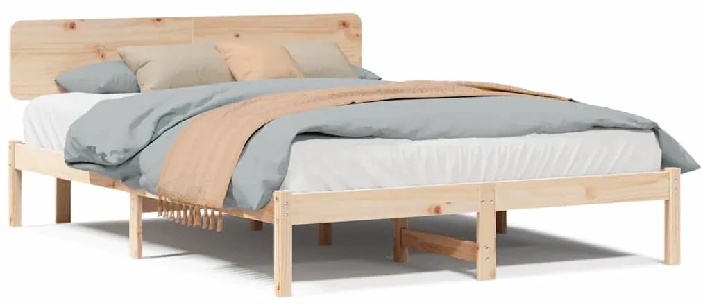 vidaXL Σκελετός Κρεβατιού Φυσικό 150 x 200 cm Στερεά ξυλεία πεύκου