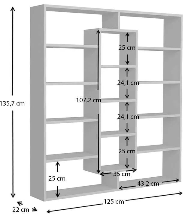 Βιβλιοθήκη μελαμίνης Ample Megapap χρώμα λευκό 125x22x135,7εκ.