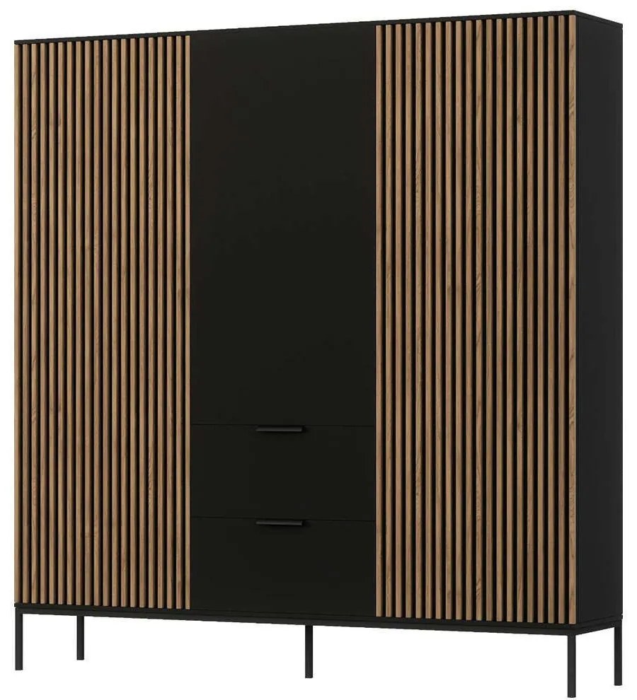 Ντουλάπα Τρίφυλλη Oriol 162724699 185x60x200cm Black-Oak Τρίφυλλη