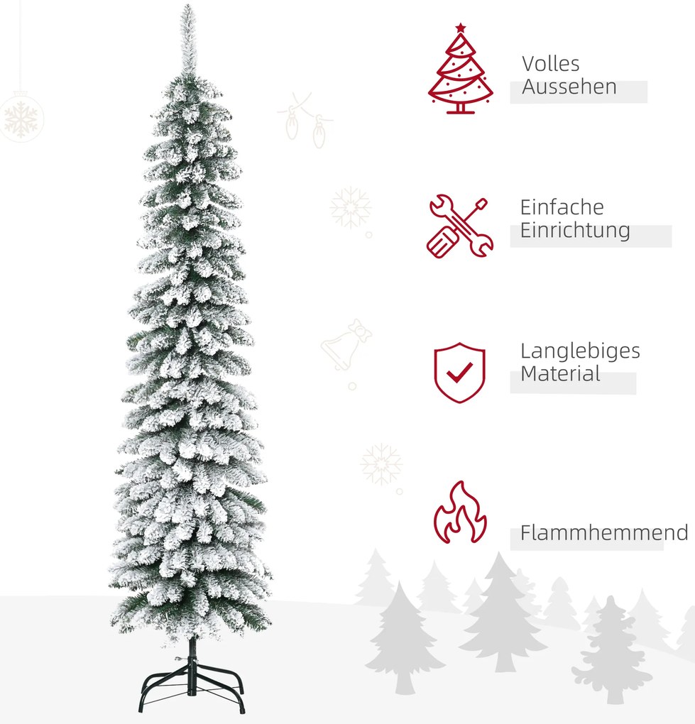 HOMCOM Τεχνητό Χριστουγεννιάτικο Δέντρο, Χιονισμένο, Λεπτό σχέδιο, Πυράντοχο, 180 cm, Πράσινο/Λευκό