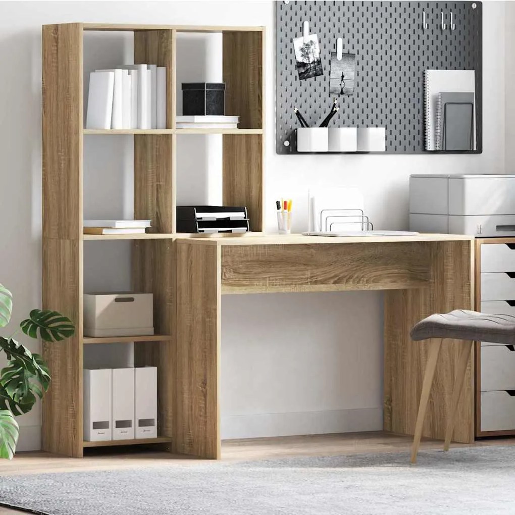 vidaXL Γραφείο Sonoma Δρυς 138.5 x 55 x 143 εκ Επεξεργασμένο ξύλο