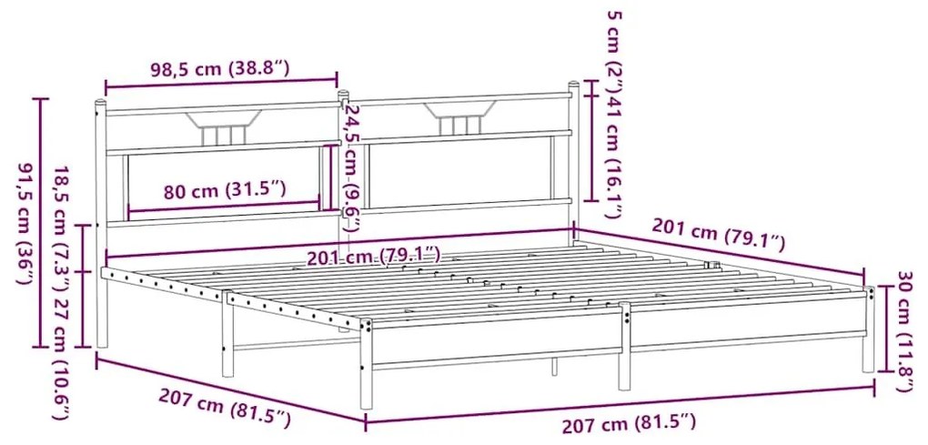 Σκελετός Κρεβ. Χωρίς Στρώμα Sonoma Δρυς 200x200 εκ. Μεταλλικό - Καφέ