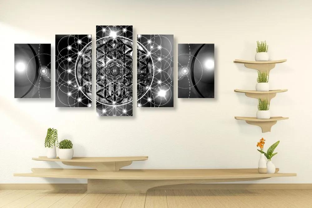 Εικόνα 5 τμημάτων μαγευτική Mandala σε ασπρόμαυρο - 100x50