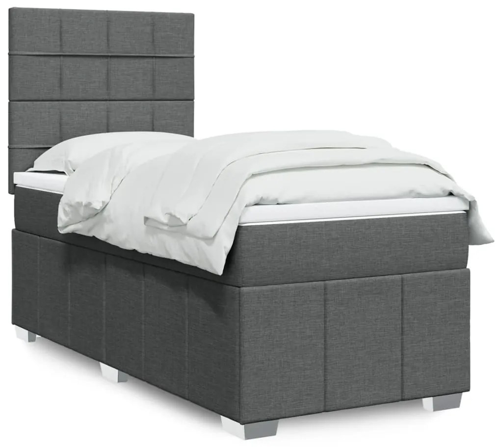 vidaXL Κρεβάτι Boxspring με Στρώμα Σκούρο Γκρι 100x200 εκ. Υφασμάτινο