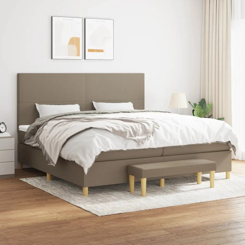 vidaXL Κρεβάτι Boxspring με Στρώμα Taupe 200x200 εκ. Υφασμάτινο