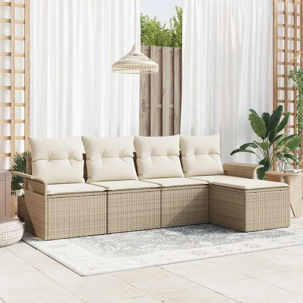 vidaXL Σετ Καναπέ Κήπου με μαξιλάρι 5 pcs Μπεζ Πολυ ράταν
