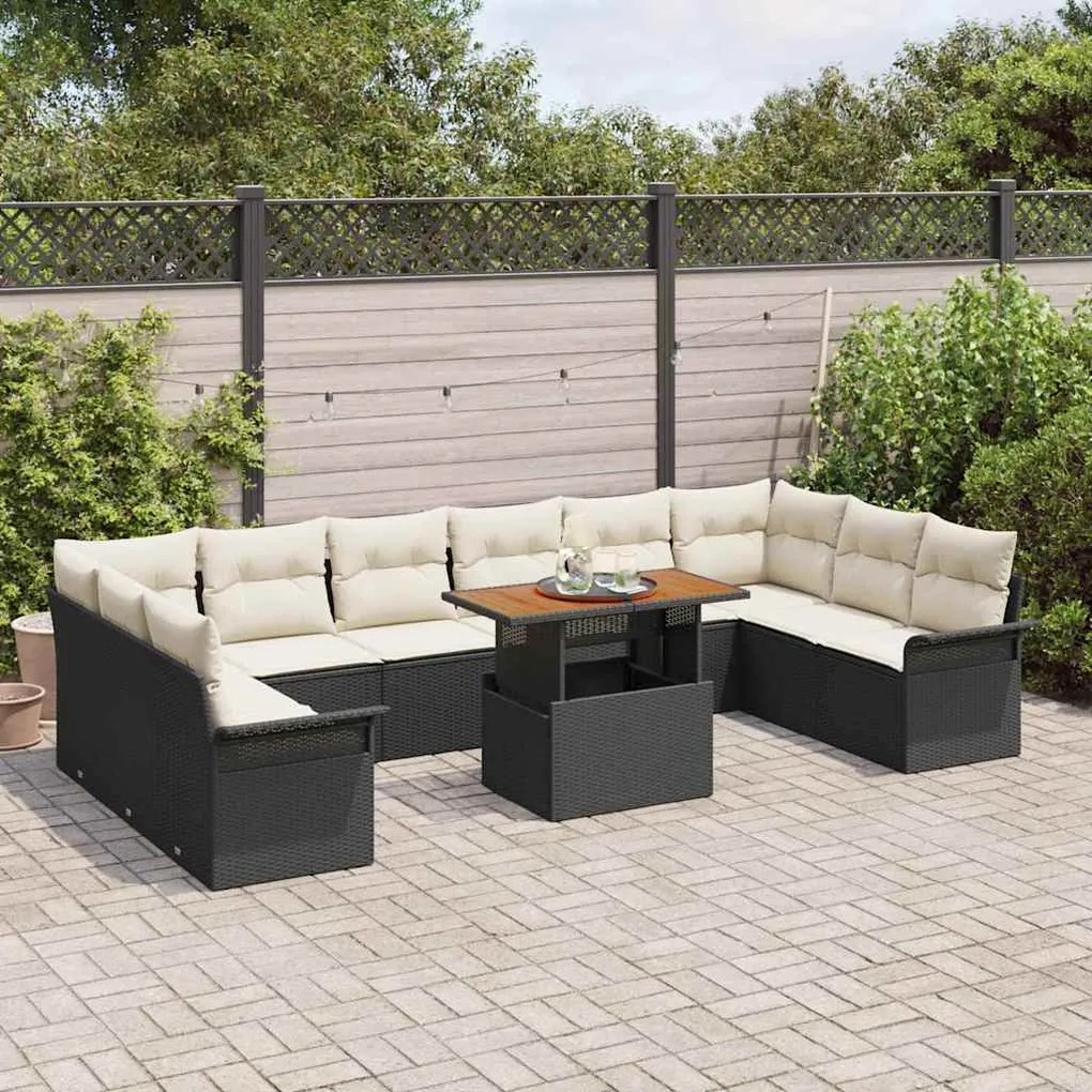 vidaXL Σετ Καναπέ Κήπου 11 pcs Μαύρο και κρεμ 100 x 55 x 73 εκ