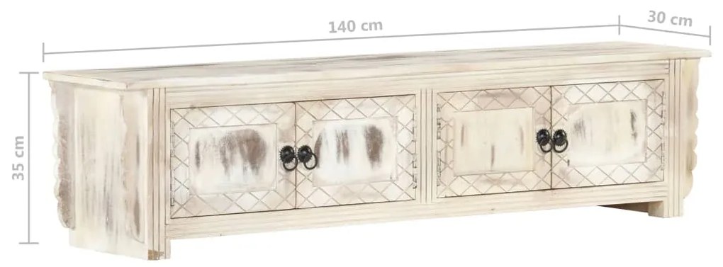vidaXL Έπιπλο Τηλεόρασης Λευκό 140 x 30 x 35 εκ. από Μασίφ Ξύλο Μάνγκο
