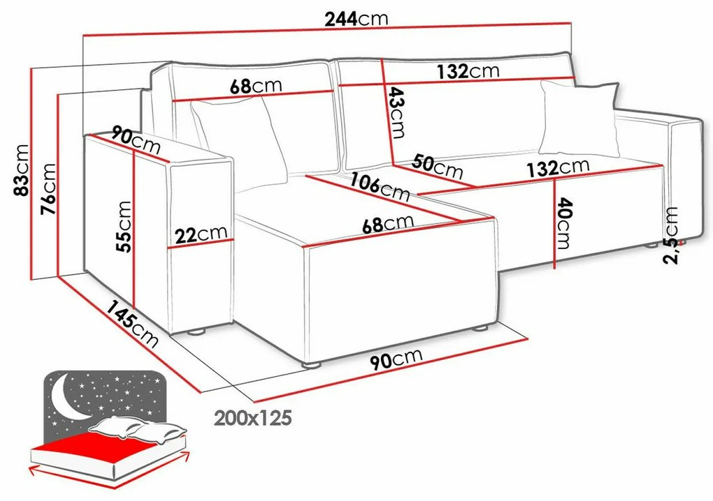 Γωνιακός Καναπές Shelton 100, Λειτουργία ύπνου, Ανοιχτό γκρι, Αποθηκευτικός χώρος, 244x145x83cm, 92 kg, Πόδια: Πλαστική ύλη | Epipla1.gr