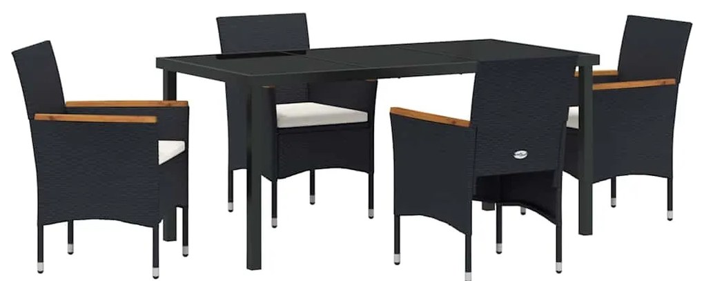 vidaXL Σέτ φαγητού για κήπο με μαξιλάρι 5 pcs Μαύρο συνθετικό ρατάν