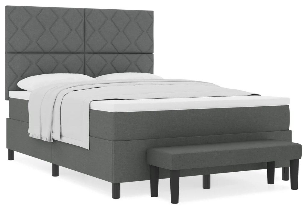 vidaXL Box Spring Bed με Στρώμα & Πάγκο Σκοτεινό Γκρί 140x200 εκ. Υφασμάτινο