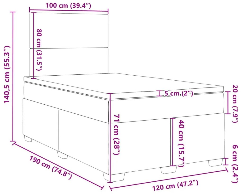 Κρεβάτι Boxspring με Στρώμα Ανοιχτό Γκρι 120x190 εκ. Υφασμάτινο - Γκρι