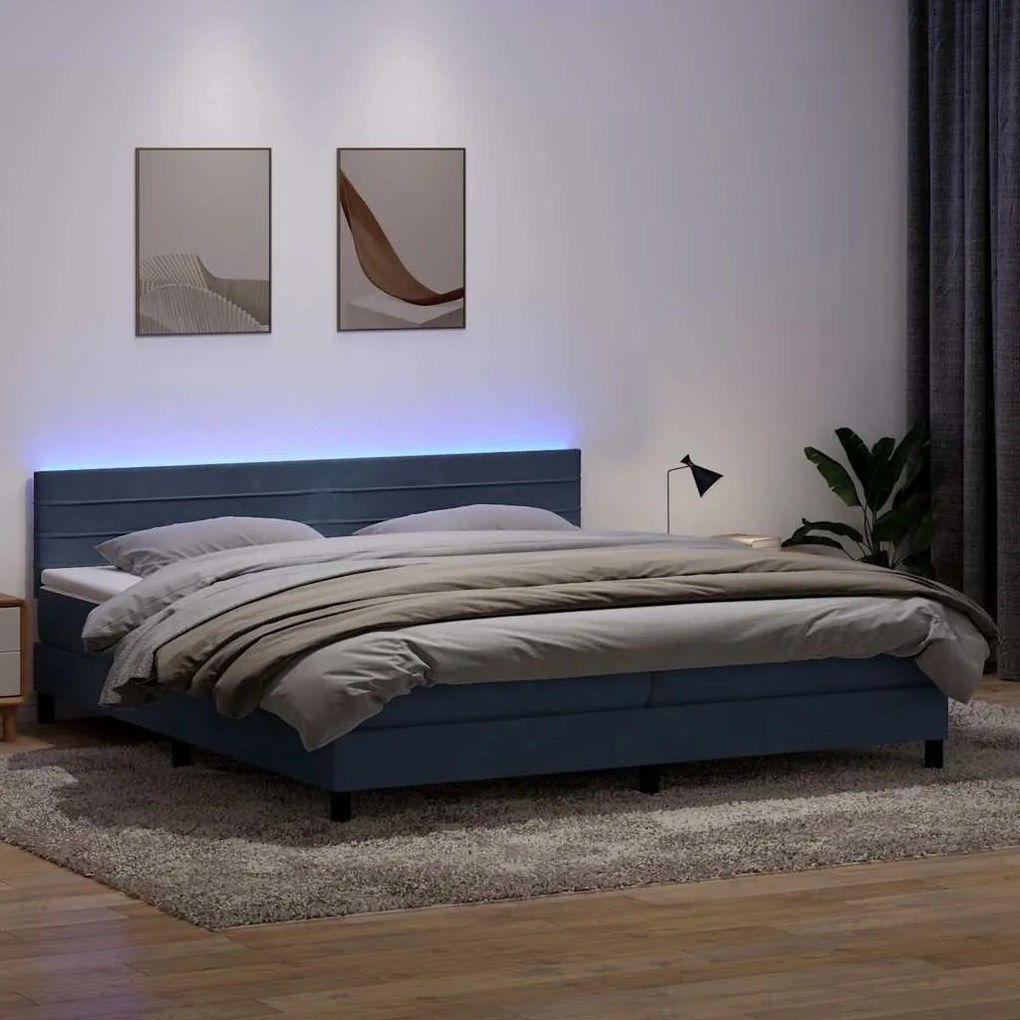 vidaXL Κρεβάτι Boxspring με Στρώμα &amp; LED Σκούρο Γκρι 180x210 εκ. Βελούδινο