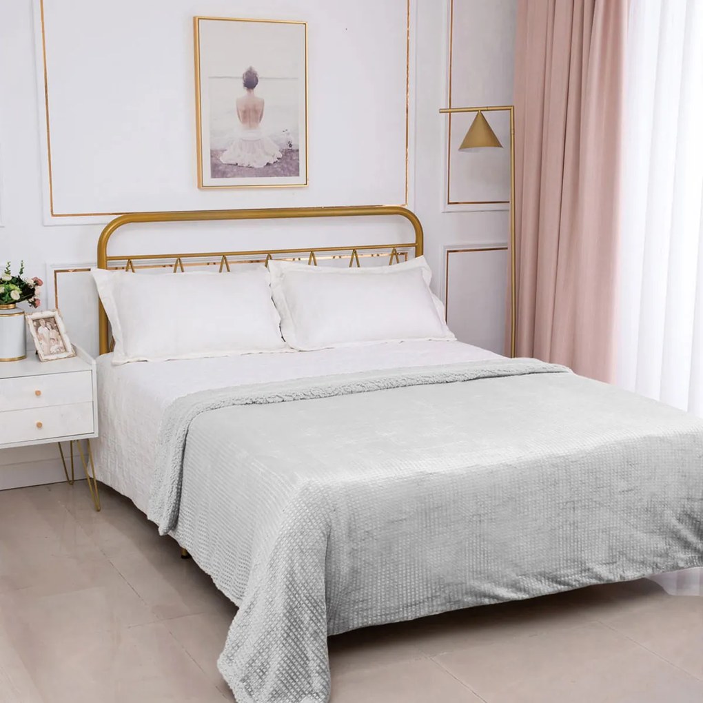 Κουβέρτα Fleece Υπέρδιπλη (220x240) Με Γουνάκι Silk Fashion Damask Light Grey