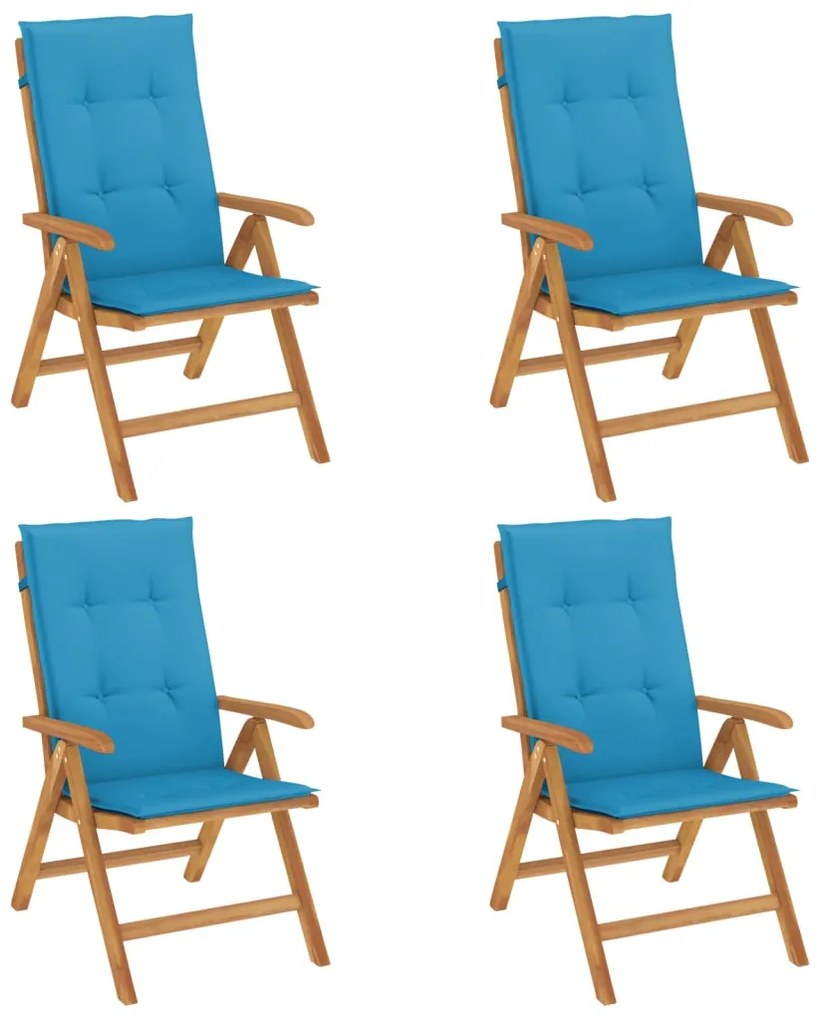vidaXL Καρέκλες Κήπου Ανακλινόμενες 4 τεμ. Μασίφ Ξύλο Teak &amp; Μαξιλάρια