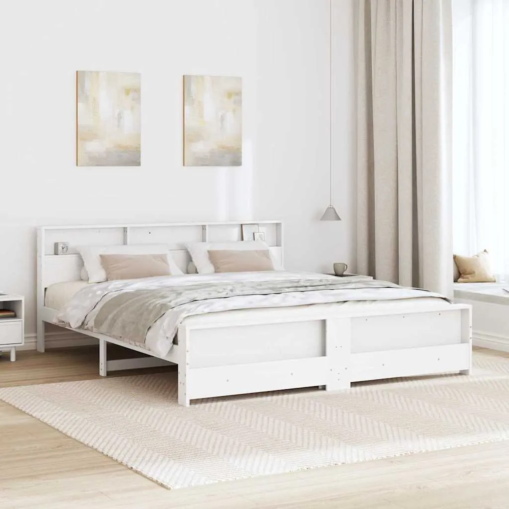 vidaXL Σκελετός Κρεβατιού Λευκό 200 x 200 cm Μασίφ ξύλο πεύκου