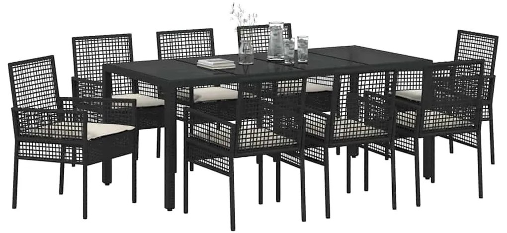 vidaXL Σέτ φαγητού για κήπο 9 pcs Μαύρο Πολυ ράταν