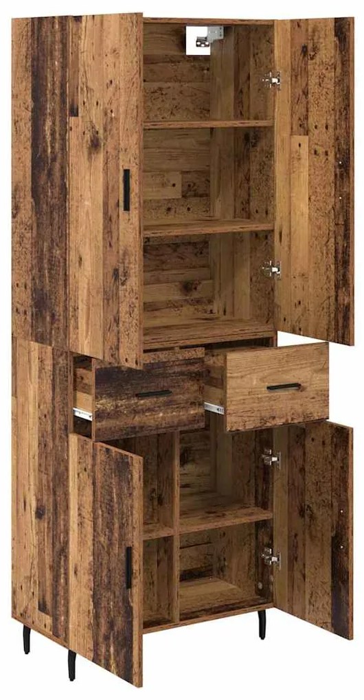 vidaXL Highboard με συρτάρι 2 pcs Παλιό Ξύλο Σύνθετο Ξύλο και Γυαλί