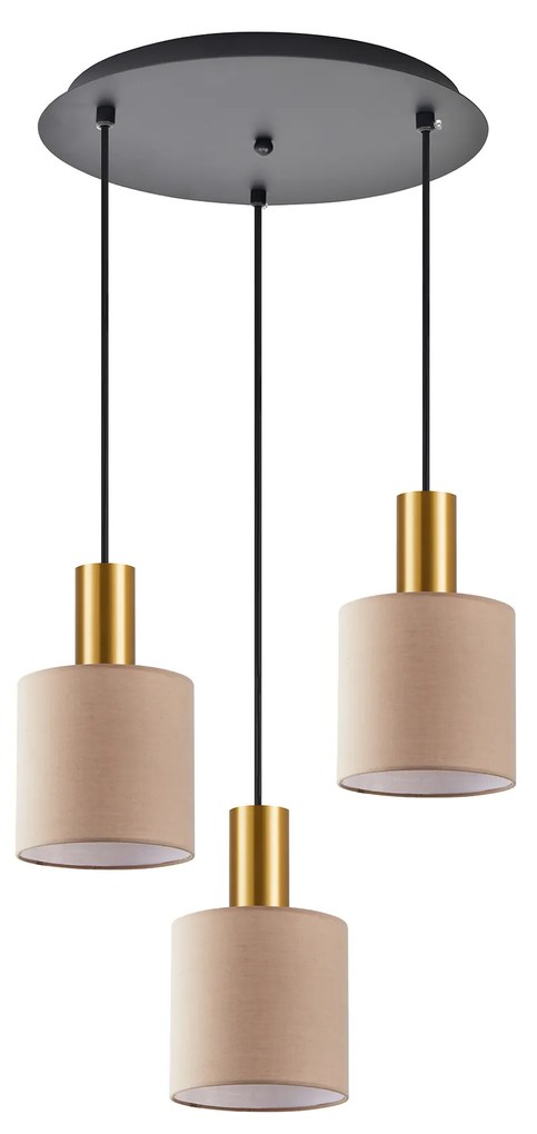 Φωτιστικό Οροφής  SE21-GM-4-3BL-SH3 ADEPT TUBE Gold Matt Pendant Brown Fabric Shade+ - 51W - 100W - 77-8614