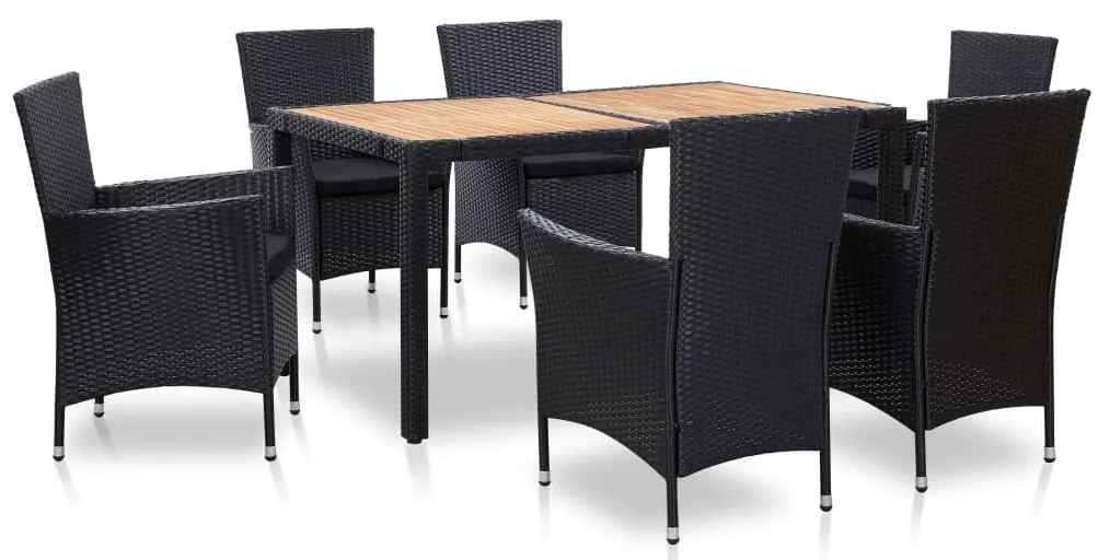 vidaXL Σετ Τραπεζαρίας Εξ. Χώρου 7 τεμ. Μαύρο Συνθ. Ρατάν με Μαξιλάρια