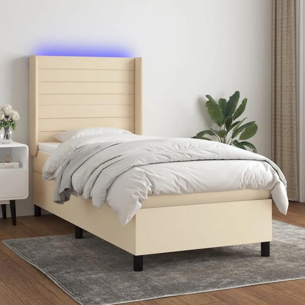 Κρεβάτι Boxspring με Στρώμα &amp; LED Κρεμ 80x200 εκ. Υφασμάτινο - Κρεμ