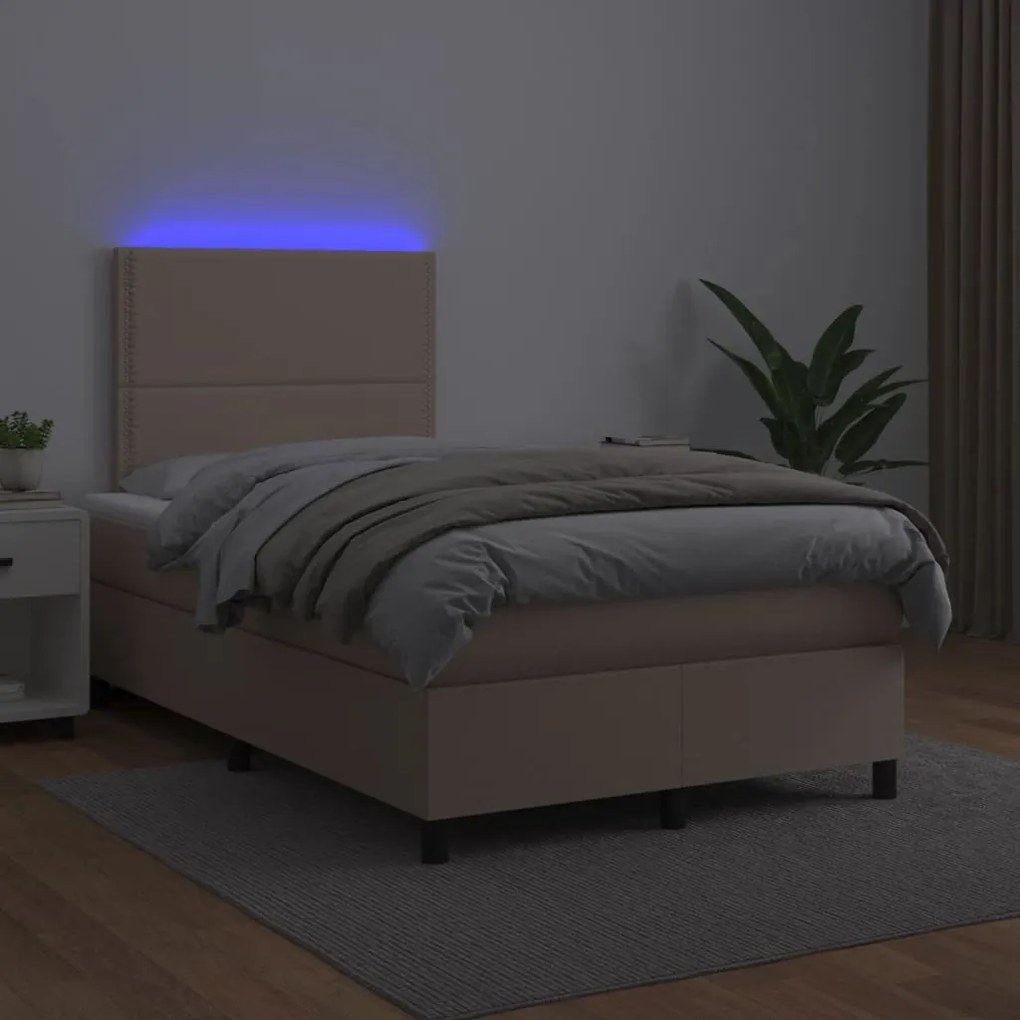 vidaXL Κρεβάτι Boxspring Στρώμα&LED Καπουτσίνο 120x190 εκ. Συνθ. Δέρμα