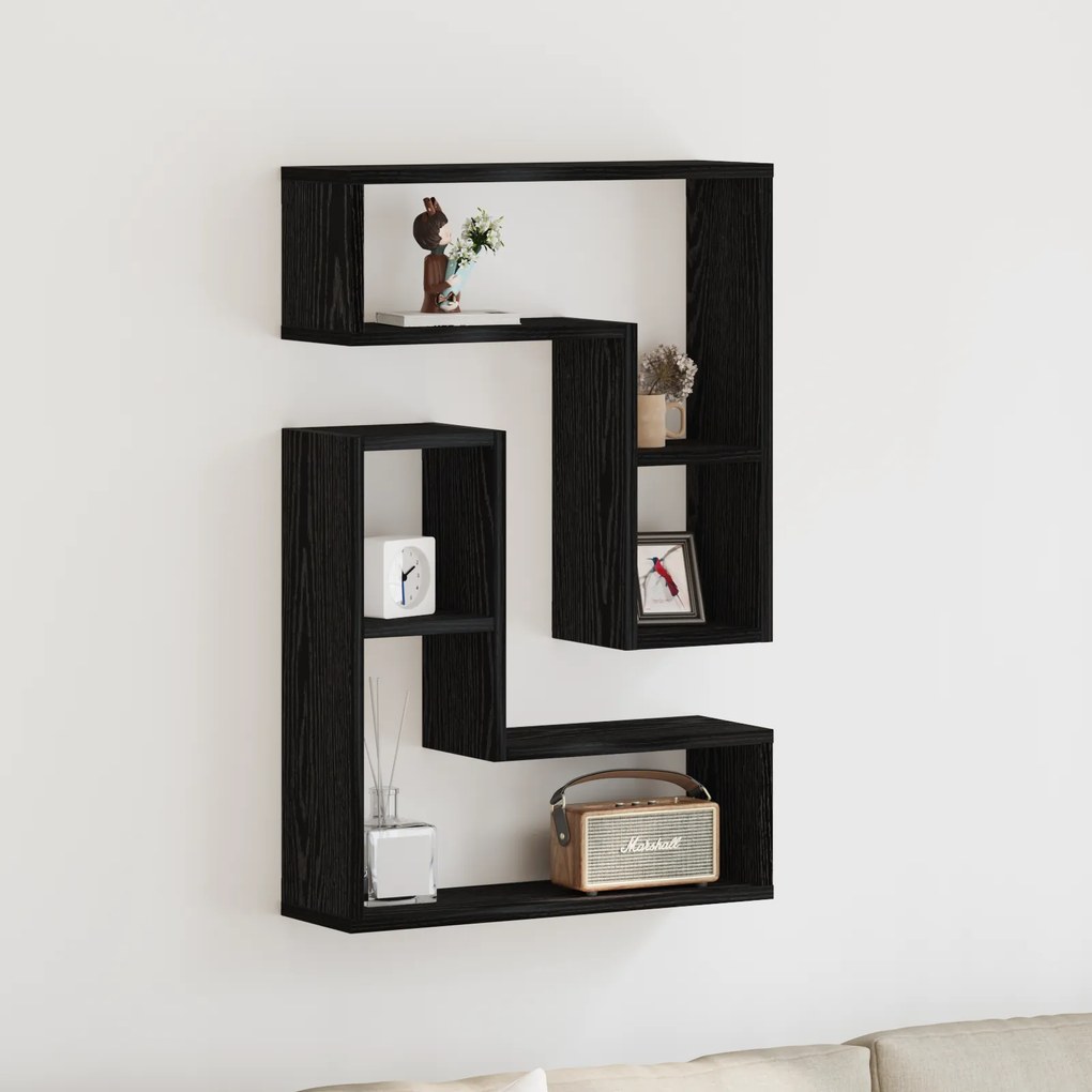 vidaXL Ράφια 2 τμχ Μαύρη Δρυς 50x15x85 εκ Φτιαγμένο από Ξύλο