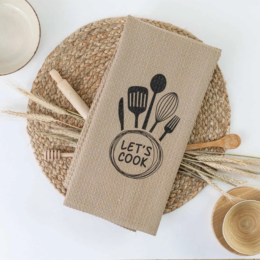 Ποτηρόπανα Κουζίνας Waffle Let&#039;s Cook - 50 x 70 cm - Βεραμάν - Borea