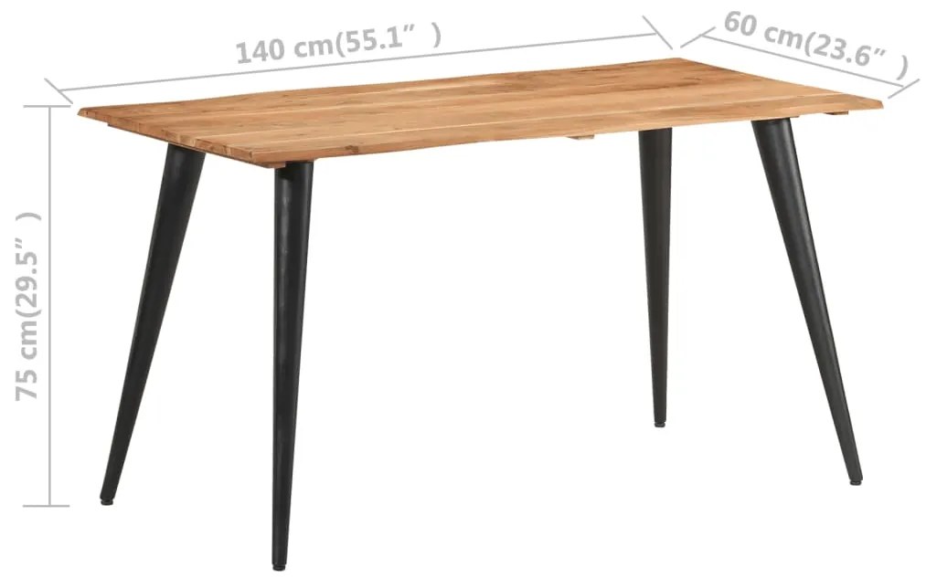 vidaXL Τραπεζαρία Live Edge 140 x 60 x 75 εκ. από Μασίφ Ξύλο Ακακίας