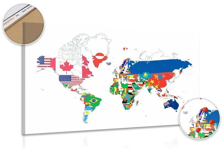 Εικόνα στον παγκόσμιο χάρτη φελλού με σημαίες με λευκό φόντο - 90x60  smiley