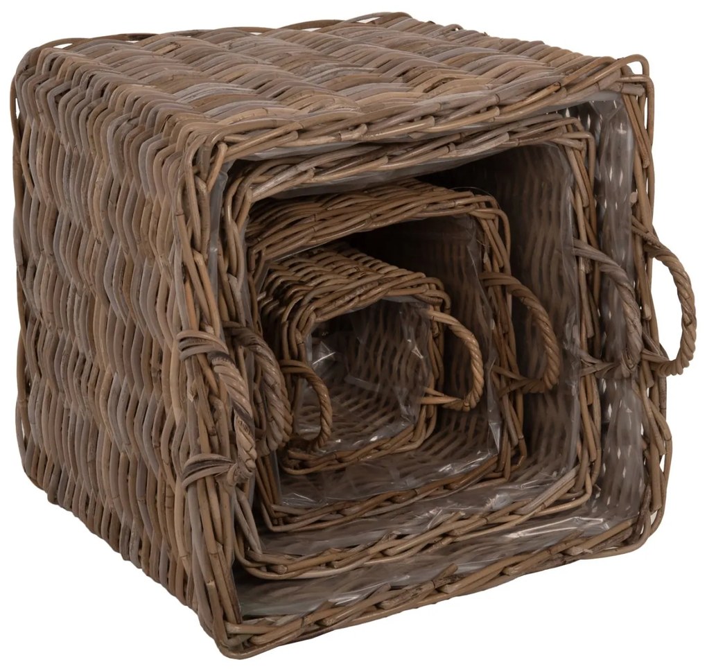Σετ Διακοσμητικά Καλάθια Kater 4τμχ Από Kubu Rattan Σε Γκρι 52x52x50-57υεκ.