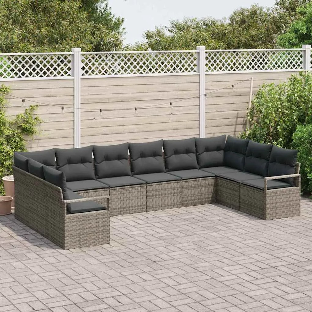 vidaXL Σετ Καναπέ Κήπου 10 pcs Γκρι Πολυ rattan, βαμμένο ατσάλι
