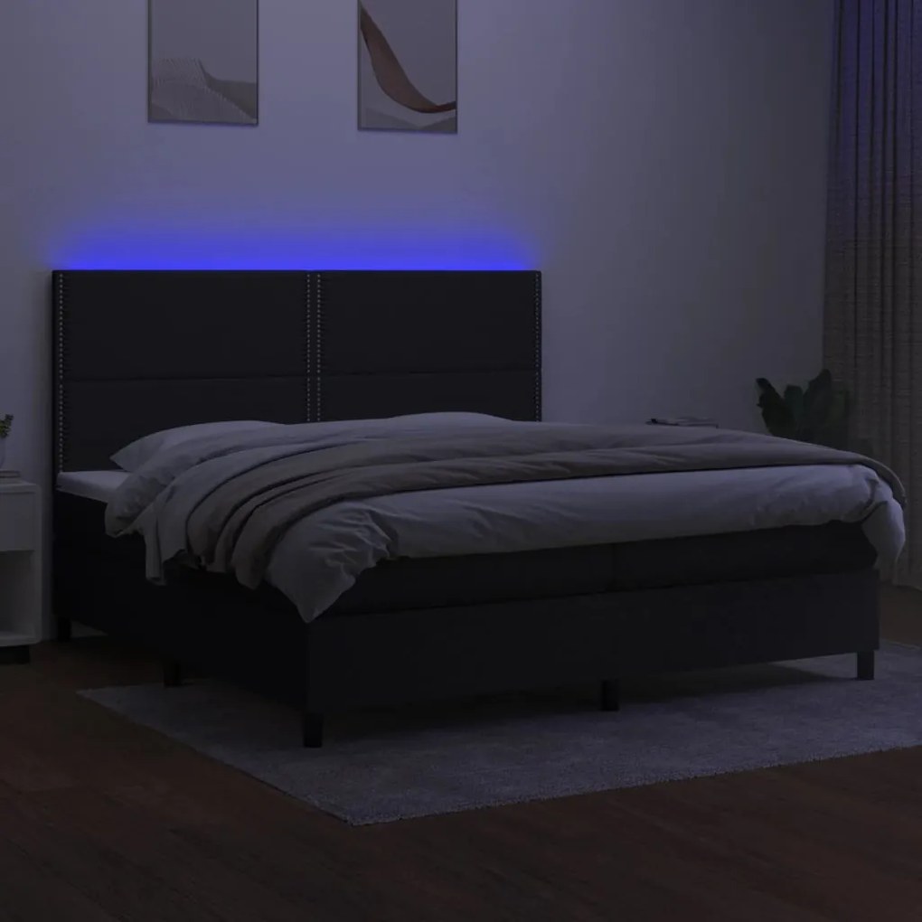 ΚΡΕΒΑΤΙ BOXSPRING ΜΕ ΣΤΡΩΜΑ &amp; LED ΜΑΥΡΟ 200X200 ΕΚ. ΥΦΑΣΜΑΤΙΝΟ 3134823