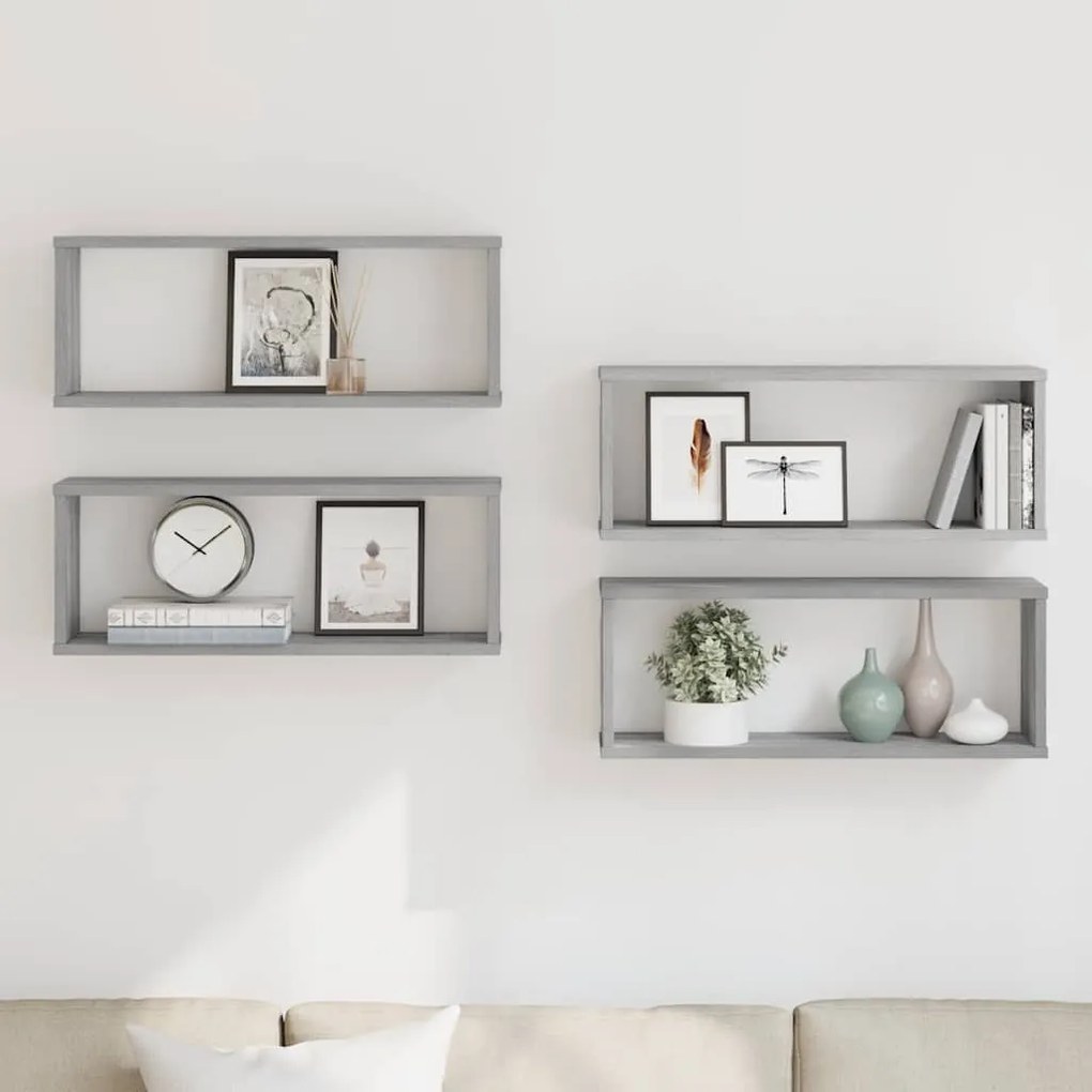 vidaXL Ραφιέρες Τοίχου Κύβος 4 τεμ Γκρι Sonoma 60x15x23 εκ. Επεξ. Ξύλο