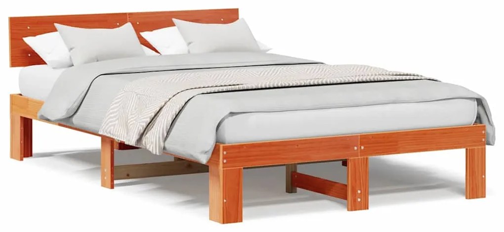 vidaXL Σκελετός Κρεβατιού Καφέ 140 x 190 cm Μασίφ ξύλο πεύκου