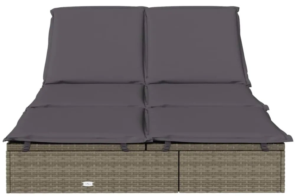 vidaXL Ξαπλώστρα Κήπου Διπλή Γκρι από Συνθετικό Ρατάν με Μαξιλάρια