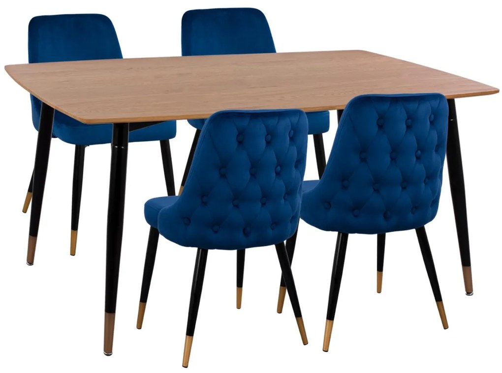 Σετ τραπεζαρίας JOLIE C11198.08 5τεμ. MDF TOP - Βελούδο Μπλέ &amp; Μέταλλο Μαύρο 160x90x74 εκ.