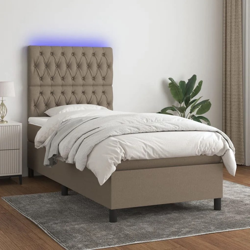 ΚΡΕΒΑΤΙ BOXSPRING ΜΕ ΣΤΡΩΜΑ &amp; LED TAUPE 90X200 ΕΚ. ΥΦΑΣΜΑΤΙΝΟ 3135089