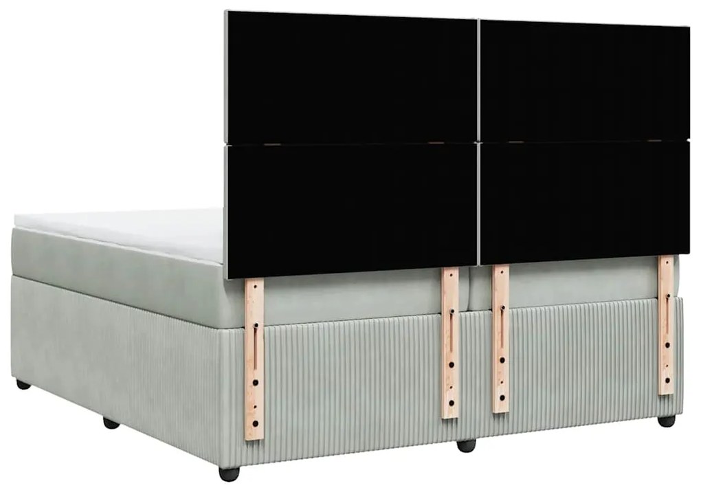 vidaXL Κρεβάτι Boxspring με Στρώμα Ανοιχτό Γκρι 200x200 εκ. Βελούδινο