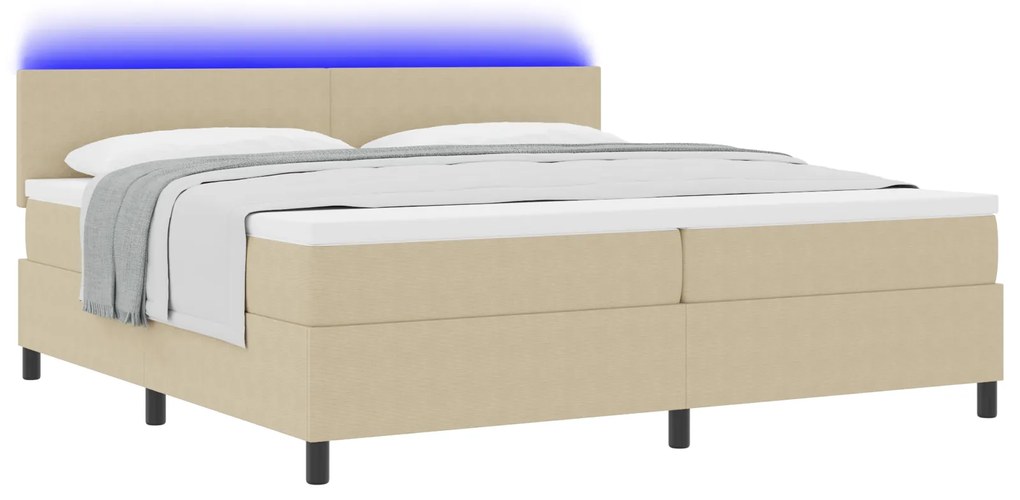 vidaXL Κρεβάτι Box Spring με Στρώμα & LED Φως Πράσινο Γκρι 200x200 cm από Ύφασμα Κόρντουροϊ