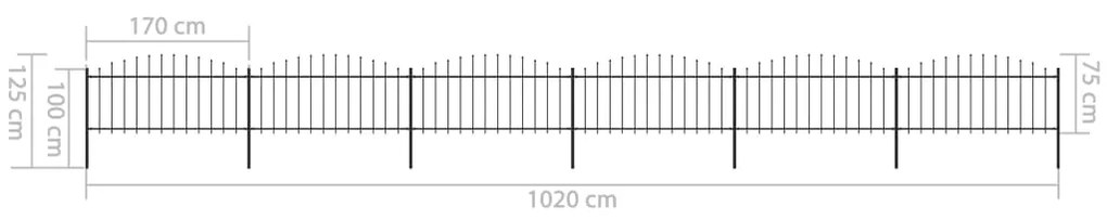 vidaXL Κάγκελα Περίφραξης με Λόγχες Μαύρα (0,5-0,75)x10,2 μ. Ατσάλινα