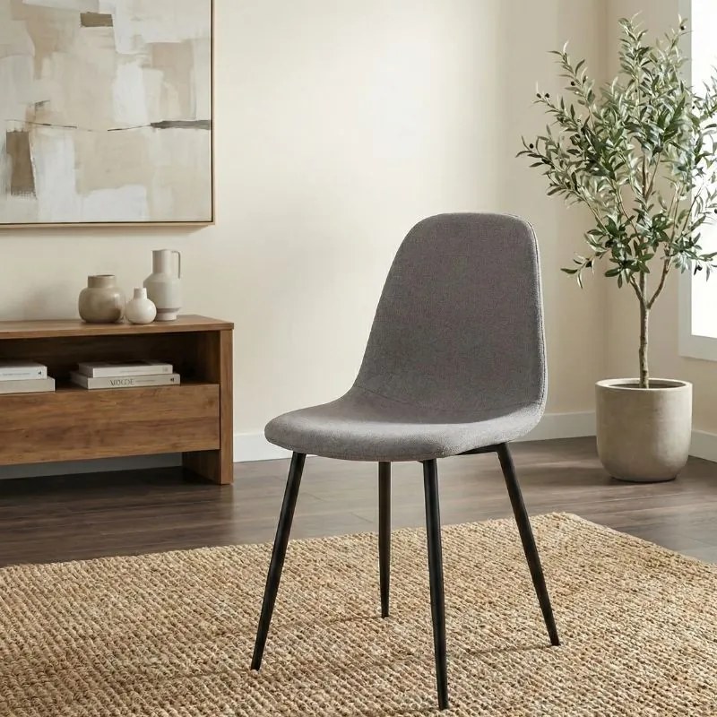 Καρέκλα τραπεζαρίας Iris Megapap ανοιχτό μπεζ ύφασμα - μεταλλικό μαύρο πόδι 43x50x85εκ.