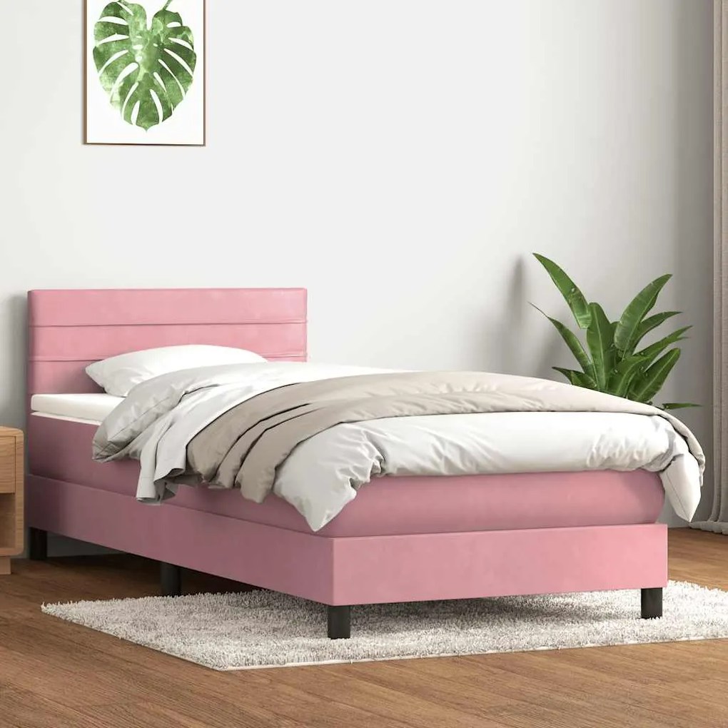 Box Spring κρεβάτι με στρώμα ροζ 100x220 cm Βελούδινο