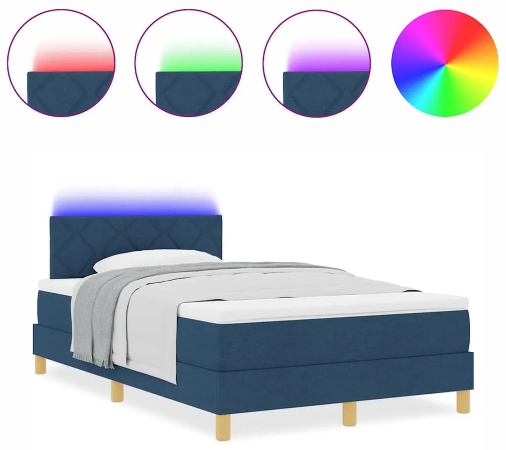 vidaXL Κρεβάτι με ελατήρια με στρώμα Μπλε 120 x 200 cm ύφασμα