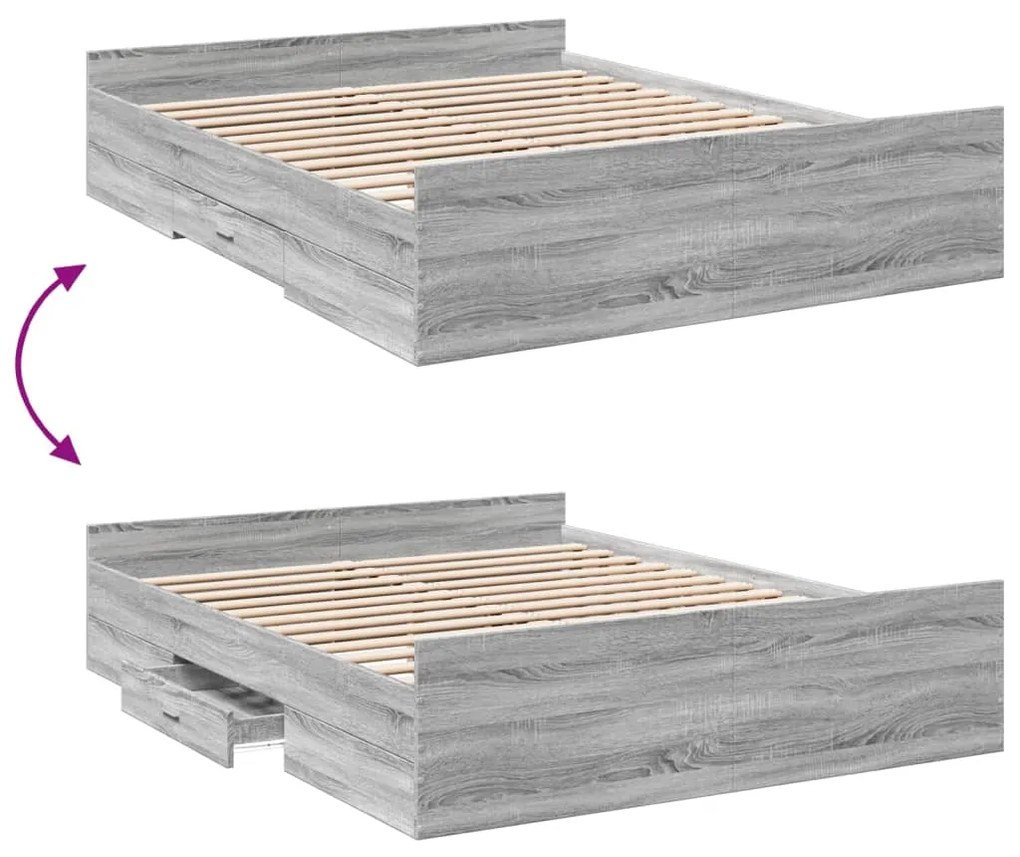 vidaXL Πλαίσιο Κρεβατιού με συρτάρια Γκρι sonoma 160x200εκ. Επεξ. Ξύλο