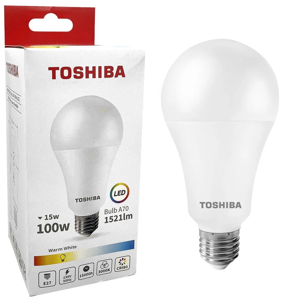 Λάμπα led toshiba για ντουί ε27 θερμό λευκό 230v n_std a70 15w 3000k γωνία δέσμης 180 μοίρες  Toshiba 00168809 88-445