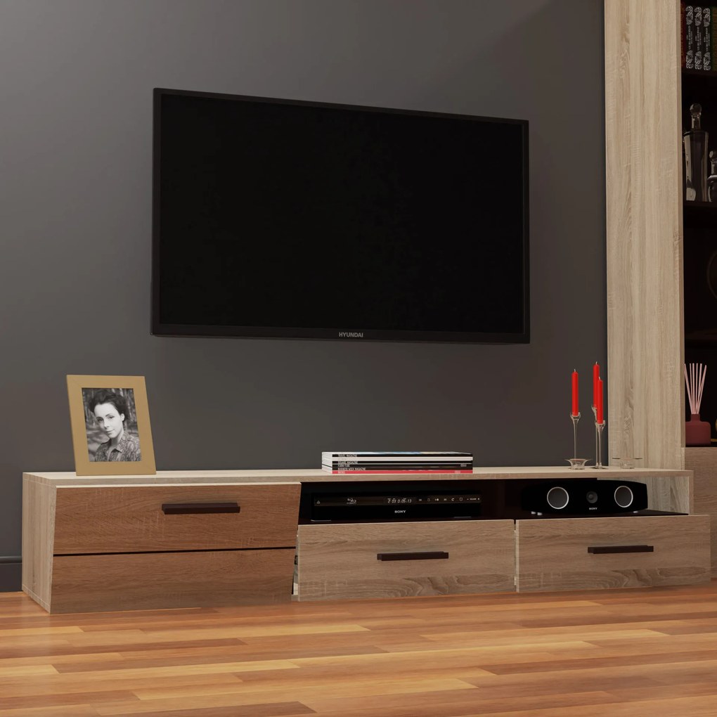 Έπιπλο TV Solo 180x52x34cm δεξί Sonoma-Wenge MDF Καμπυλωτό τελείωμα στις πόρτες - TO-SOLOTV2S1DP - TO-SOLOTV2S1DP
