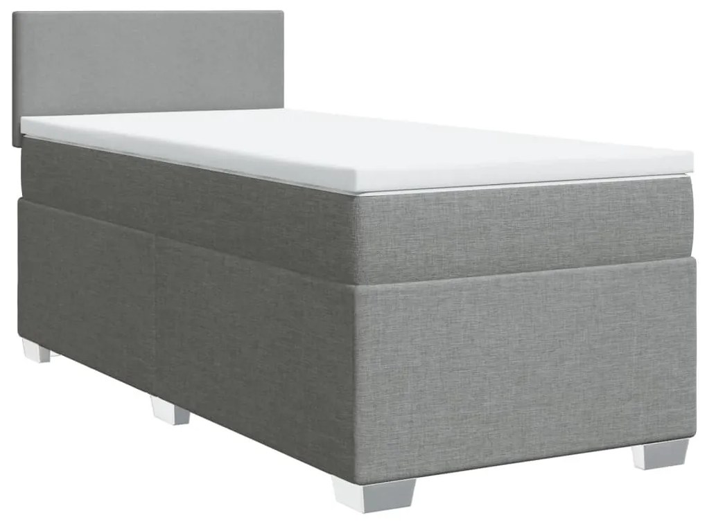 Κρεβάτι Boxspring με Στρώμα Ανοιχτό Γκρι 90x200 εκ. Υφασμάτινο - Γκρι