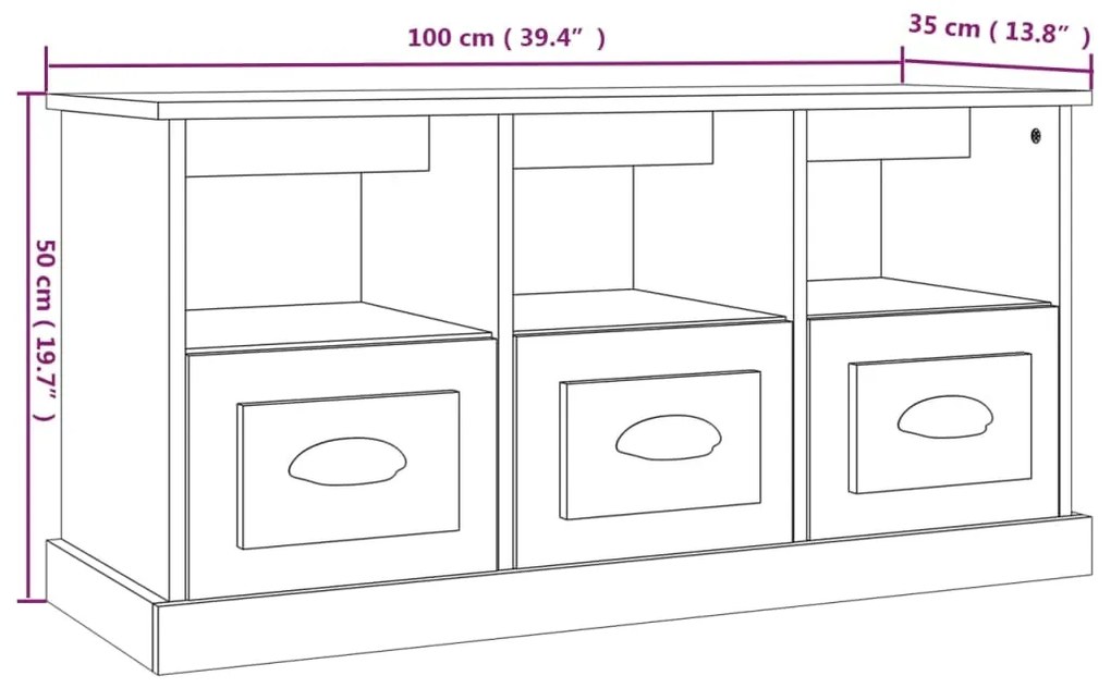 Έπιπλο Τηλεόρασης Μαύρο 100x35x50 εκ. Επεξ. Επεξεργασμένο Ξύλο - Μαύρο